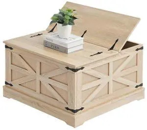 VEVOR Rattan Coffee Table, Rectangle 2-Tier PE Rattan Farmhouse End Table, 32-Inch Modern Boho Style Storage Mid Century Coffee Table with Retro Metal Hinges, for Living Room, Bedroom & Small Spaces,