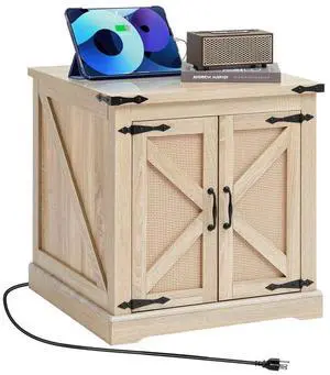 VEVOR Rattan Coffee Table, Rectangle 2-Tier PE Rattan Farmhouse End Table, 24-Inch Modern Boho Style Storage Mid Century Coffee Table with Retro Metal Hinges, for Living Room, Bedroom & Small Spaces,