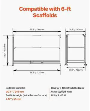 6ft Scaffolding Safety Guard Rail System For Baker-Style Scaffolding Yellow