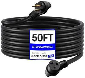 VEVOR 50A Generator Extension Cord 50 ft 250V NEMA 6-50P to 6-50R 12500W Power Cable