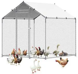 VEVOR Metal Chicken Coop 6.56x6.56x6.56ft Walk-in Chicken Run with Cover Spire Roof