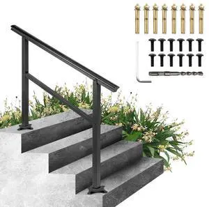 VEVOR Handrail Outdoor Stairs 47.6 X 35.2 Inch Outdoor Handrail Outdoor Stair Railing Adjustable from 0 to 30 Degrees Handrail for Stairs Outdoor Aluminum Black Stair Railing Fit 3-4 Steps