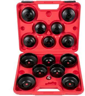 VEVOR Oil Filter Socket Set, 14 Pcs Oil Filter Wrench Set, Sturdy Steel Oil Filter Socket, 3/8\" Oil Filter Socket, Low Profile Oil Filter Socket Set For Easy Access, Oil Filter Wrench Cap Set with Ca