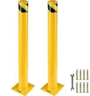 VEVOR Safety Bollard, 48 Inch Height Bollard Post, 5.5 Inch Diameter Steel Pipe Safety Bollard Post, Yellow Steel Bollard, Steel Safety Bollard with 8 Anchor Bolts, Perfect for Traffic-Sensitive Area