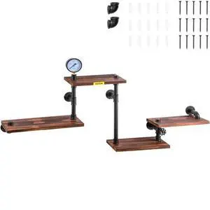 VEVOR Industrial Pipe Shelving, Pipe Shelves with 4-Tier Wood Planks, Rustic Floating Shelves Wall Mounted, Wall Shelf DIY Bookshelf for Bar Kitchen Bathroom Farmhouse Living Room, 51x25x9 inch
