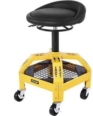 VEVOR Rolling Garage Stool, 300LBS Capacity, Adjustable Height from 24 in to 28.7 in, Mechanic Seat with 360-degree Swivel Wheels and Tool Tray, for Workshop, Auto Repair Shop, Yellow