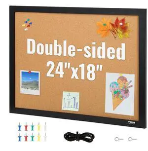 VEVOR Cork Board, 24 x 18 inches, Double-sided Bulletin Board with MDF Sticker Frame, Vision Board Includes 10 Pushpins, for Display and Decoration in Office Home and School