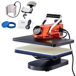 VEVOR 5-in-1 Heat Press Machine, 12" x 15" Fast Heating, 360 Swing Away Digital Sublimation Transfer, T-Shirt Vinyl Transfer Printer for Banners Canvas Bag Shirts Pillow Cups Caps Plates