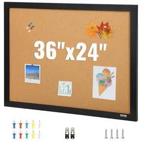 VEVOR Cork Board, 36x24 inches Bulletin Board with MDF Sticker Frame, Vision Board Includes 10 Pushpins, for Display and Decoration in Office Home and School
