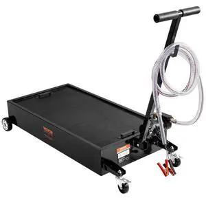 VEVOR Low Profile Oil Drain Pan, 20 Gallon Oil Drain Pan with Pump, Oil Change Pan with 180W Electric Pump, 8.2ft Hose & Folding Handle, Rolling Oil Drain Cart for Trucks, Buses, RVs
