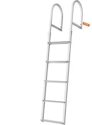 VEVOR Dock Ladder, Removable 5 Steps, 500 lbs Load Capacity, Aluminum Alloy Pontoon Boat Ladder with 3.1'' Wide Step & Nonslip Rubber Mat, Easy to Install for Ship/Lake/Pool/Marine Boarding