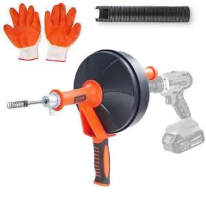 VEVOR Drain Auger 25Ft, Plumbing Snake with Drill Attachment, Plumbers Snake Drain Clog Remover for Kitchen Bathroom Shower Sink with Protective Hose and Gloves