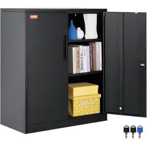 VEVOR Metal Storage Cabinet with 2 Magnetic Doors and 2 Adjustable Shelves, 200 lbs Capacity per Shelf, Locking Steel Storage Cabinet, 42'' Metal Cabinet with 3 Keys, for Home, Office, Garage