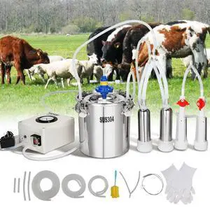 VEVOR Goat Milking Machine, 6 L 304 Stainless Steel Bucket, Electric Automatic Pulsation Vacuum Milker, Portable Milker with Food-grade Silicone Cups and Tubes, Adjustable Suction for Cows and Sheep