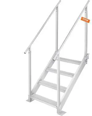 VEVOR Dock Ladder 4 Step, Dock Stairs 30''-38'' Adjustable Height, 500 lbs Load Capacity, Aluminum Pontoon Boat Ladder with Dual Handrails & Nonslip Rubber Mat for Ship/Lake/Pool/Marine Boarding