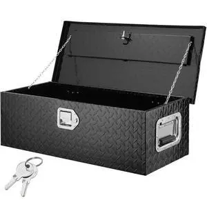 VEVOR Heavy Duty Aluminum Truck Bed Tool Box, Diamond Plate Tool Box with Side Handle and Lock Keys, Storage Tool Box Chest Box Organizer for Pickup, RV, Trailer, Truck Bed, 30"x13"x9.6", Black