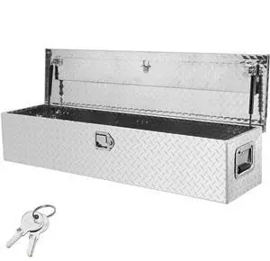 VEVOR Heavy Duty Aluminum Truck Bed Tool Box, Diamond Plate Tool Box with Side Handle and Lock Keys, Storage Tool Box Chest Box Organizer for Pickup, Truck Bed, RV, Trailer, 48"x15"x15", Silver