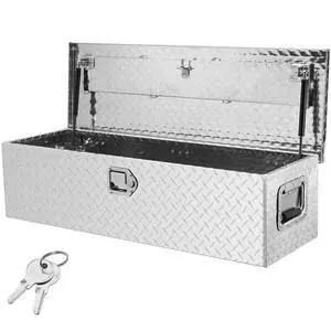 VEVOR Heavy Duty Aluminum Truck Bed Tool Box, Diamond Plate Tool Box with Side Handle and Lock Keys, Storage Tool Box Chest Box Organizer for Pickup, Truck Bed, RV, Trailer, 39"x13"x10", Silver
