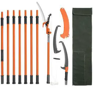 VEVOR Manual Pole Saw, 7.3-27 ft Extendable Tree Pruner, Sharp Steel Blade and Scissors High Branches Trimming, Branch Trimmer with Lightweight 8 Fiberglass Handles, for Pruning Palms and Shrubs