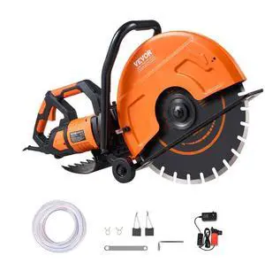 VEVOR Electric Concrete Saw, 16 in, 3200 W 15 A Motor Circular Saw Cutter with Max. 6 in Adjustable Cutting Depth, Wet Disk Saw Cutter Includes Water Line, Pump and Blade, for Stone, Brick