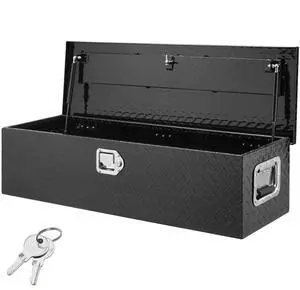 VEVOR Heavy Duty Aluminum Truck Bed Tool Box, Diamond Plate Tool Box with Side Handle and Lock Keys, Storage Tool Box Chest Box Organizer for Pickup, Truck Bed, RV, Trailer, 39"x13"x10", Black