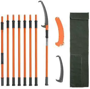 VEVOR Manual Pole Saw, 7.3-27 ft Extendable Tree Pruner, Sharp Steel Blade High Branches Trimming, Manual Branch Trimmer with Lightweight 8 Fiberglass Handles, for Pruning Palms and Shrubs