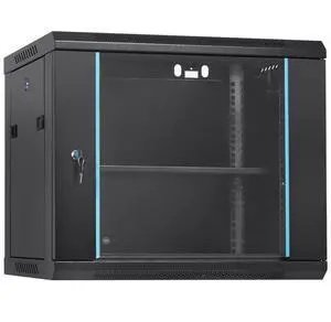VEVOR 9U Wall Mount Network Server Cabinet, 15.5'' Deep, Server Rack Cabinet Enclosure, 200 lbs Max. Ground-mounted Load Capacity, with Locking Glass Door Side Panels, for IT Equipment, A/V Devices