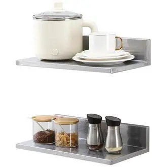 VEVOR 8.6" x 16" Stainless Steel Shelf, Wall Mounted Floating Shelving with Backsplash, 44 lbs Load Capacity Commercial Shelves, Heavy Duty Storage Rack for Restaurant, Kitchen, Bar, Home, and Hotel
