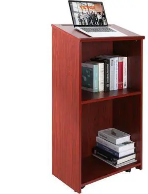 VEVOR Podium Stand, 47 inch Hostess Stand with 4 Rolling Wheels, Wood Podium with Storage Shelves and Slant Desktop, Lecterns & Podiums for Home, Office, School, Church, Brown