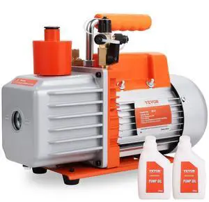 VEVOR 1/2 HP 2 Stage Rotary Vane Vacuum Pump, 7 CFM, 120V Air Conditioning Vacuum Pump, 1/4" SAE Male 3/8" SAE Male 1/2" ACME Male Inlet, for HVAC Repair, Refrigeration Maintenance, Resin Degassing