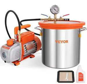 VEVOR 3 Gallon Vacuum Chamber and 3.5 CFM Pump Kit, Tempered Glass Lid Vacuum Degassing Chamber Kit, Single Stage Vacuum Pump with 250 ml Oil Bottle, for Stabilizing Wood, Degassing Silicones, Epoxies