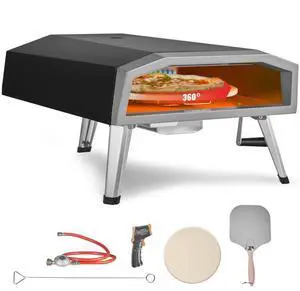 VEVOR Outdoor Pizza Oven, 16-inch, Gas Fired Pizza Maker, Portable Outside Stainless Steel Pizza Grill with 360° Rotatable Pizza Stone, Waterproof Cover, Peel, IR Thermometer, Gas Burner, CSA Listed
