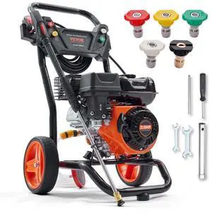 VEVOR Gas Pressure Washer, 3400 PSI 2.6 GPM, Gas Powered Pressure Washer with Aluminum Pump, Spray Gun and Extension Wand, 5 Quick Connect Nozzles, for Cleaning Cars, Homes, Driveways, Patios