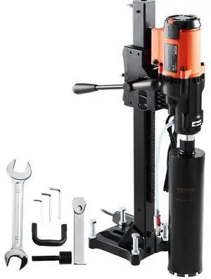 VEVOR Diamond Core Drilling Machine, 8in Wet&Dry Concrete Core Drill Rig with Stand, 750RPM Speed & 1-1/4" 5/8" Thread & Lifting Handle, 8in Drilling Diameter for Concrete Brick Block Stone, 2500W