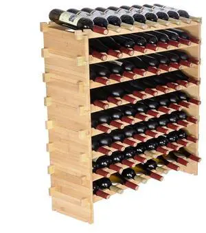 VEVOR 72 Bottle Stackable Modular Wine Rack Bamboo Wood Display Shelf 8-Tier