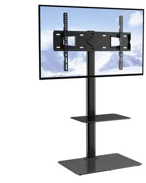 VEVOR TV Stand Mount, Swivel Tall TV Stand for 32 to 65 inch TVs, Height Adjustable Portable Floor TV Stand with Tempered Glass Base for Bedroom, Living Room