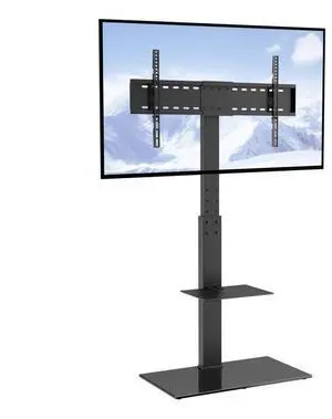 VEVOR TV Stand Mount, Swivel Tall TV Stand for 32 to 85 inch TVs, Height Adjustable Portable Floor TV Stand with Tempered Glass Base for Bedroom, Living Room