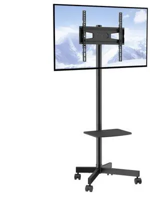 VEVOR Mobile TV Stand, Mobile TV Cart for 23 to 60 inch TVs, Height Adjustable Portable TV Stand with Wheels, with A Tray for Audio-Visual Devices, Rolling TV Stand with Mount for Bedroom, Living Room