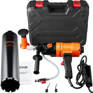 VEVOR Diamond Core Drilling Machine, 4in Handheld Wet Concrete Core Drill Rig, 1100-2400RPM Two Speed & 1-1/4" Thread & 2 Bubble Levels, 3-4in Drilling Diameter for Concrete Brick Block Stone, 1500W