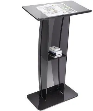 VEVOR Acrylic Podium, 47" Acrylic Podium Stand with Wide Reading Surface & Storage Shelf, Floor-standing Clear Pulpits Acrylic for Church Office School, Black