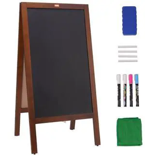 VEVOR A Frame Chalkboard Sign, Double-Sided Sidewalk Signs, Freestanding Vintage Wooden Chalk Board with Chalks & Magnetic Eraser, Rustic Brown Outdoor Sandwich Board, 20"x40", Kitchen Home Wedding