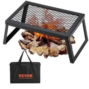 VEVOR Folding Campfire Grill, Heavy Duty Steel Mesh Grate, 18" Portable Camping Grates Over Fire Pit, Camp Fire Cooking Equipment with Legs Carrying Bag, Grilling Rack for Outdoor Open Flame Cooking