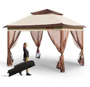 VEVOR Patio Gazebo, 11 x 11 FT Pop up Gazebo for 8-10 Person, with Mosquito Netting, Metal Frame, and PU Coated 250D Oxford Cloth, Outdoor Canopy Shelter for Patio, Backyard, Lawn, Garden, Deck