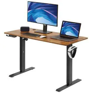VEVOR Height Adjustable Desk, 55.1 x 23.6 in1.4m*0.6m, 3-Key Modes Electric Standing Desk,Whole Piece Desk Board, Sturdy Dual Metal Frame, Max. Bearing 180 LBS Computer Sit Stand up Desk, for Home