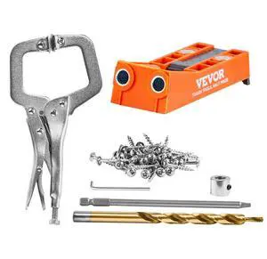 VEVOR Pocket Hole Jig, 56 Pcs Mini Jig Pocket Hole System with 9" C-clamp, Step Drill, Wrench, Square Drive Bit, Drill Stop Ring, and Screws, for DIY Carpentry Projects