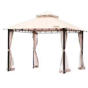 VEVOR Patio Gazebo for 6-8 Person, 10 x 10 FT Backyard Gazebo, with Mosquito Netting, Metal Frame, and PU Coated 180G Polyester, Outdoor Canopy Shelter for Patio, Backyard, Lawn, Garden, Deck