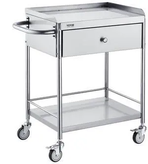 VEVOR Medical Cart, 2-Layer Stainless Steel Cart 220 lbs Weight Capacity, Lab Utility Cart with 360° Silent Wheels and a Drawer for Lab, Clinic, Kitchen, Salon