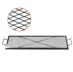 VEVOR X-Marks Fire Pit Grill Grate, Rectangle Cooking Grate, Heavy Duty Steel Campfire BBQ Grill Grid with Handle & Support X Wire, Portable Camping Cookware for Outside Party Gathering, 44 Inch Black