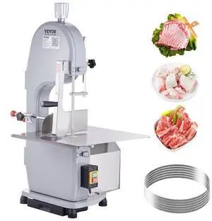 VEVOR Commercial Electric Meat Bandsaw, 1100W Stainless Steel Countertop Bone Sawing Machine, Workbeach 19.3" x 15", 0.16-7.9 Inch Cutting Thickness, Frozen Meat Cutter with 6 Blades for Rib Pork Beef