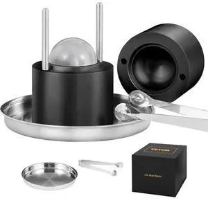 VEVOR Ice Ball Press, 2.4" Ice Ball Maker, Aircraft Al Alloy Ice Ball Press Kit for 60mm Ice Sphere, Ice Press with Tong and Drip Tray, for Whiskey, Cocktail, Bourbon, Scot on Party & Holiday, Black